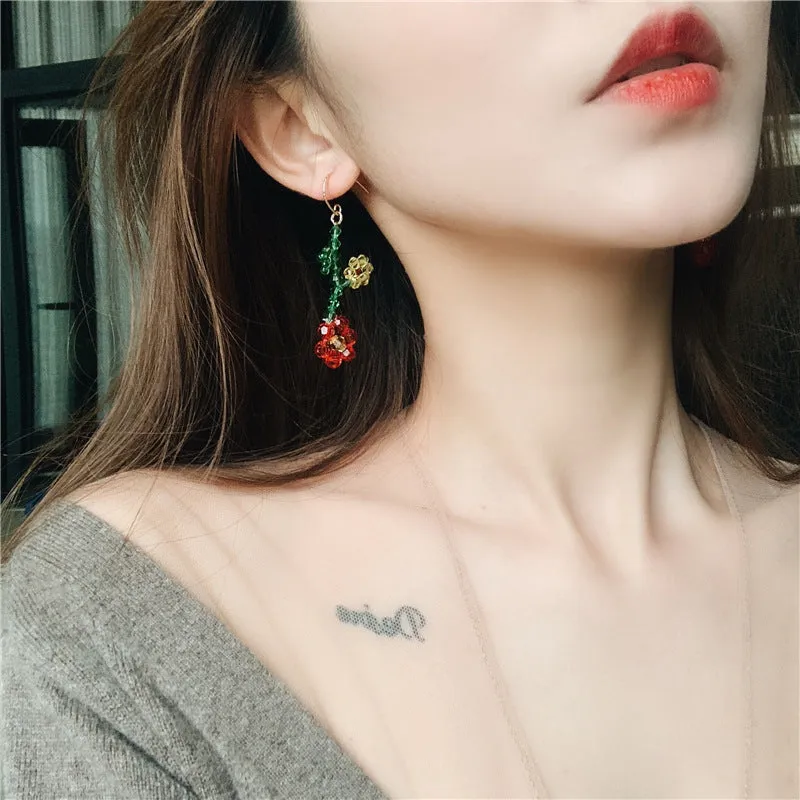 "CRYSTAL COLORFUL FLOWER" EARRINGS D042212