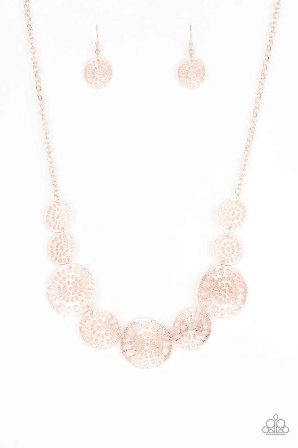 "Your Own Free Wheel" Rose Gold Whimsical Discs Metal Necklace Set