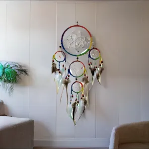 Rainbow Leather Dreamcatcher Wall Hanging