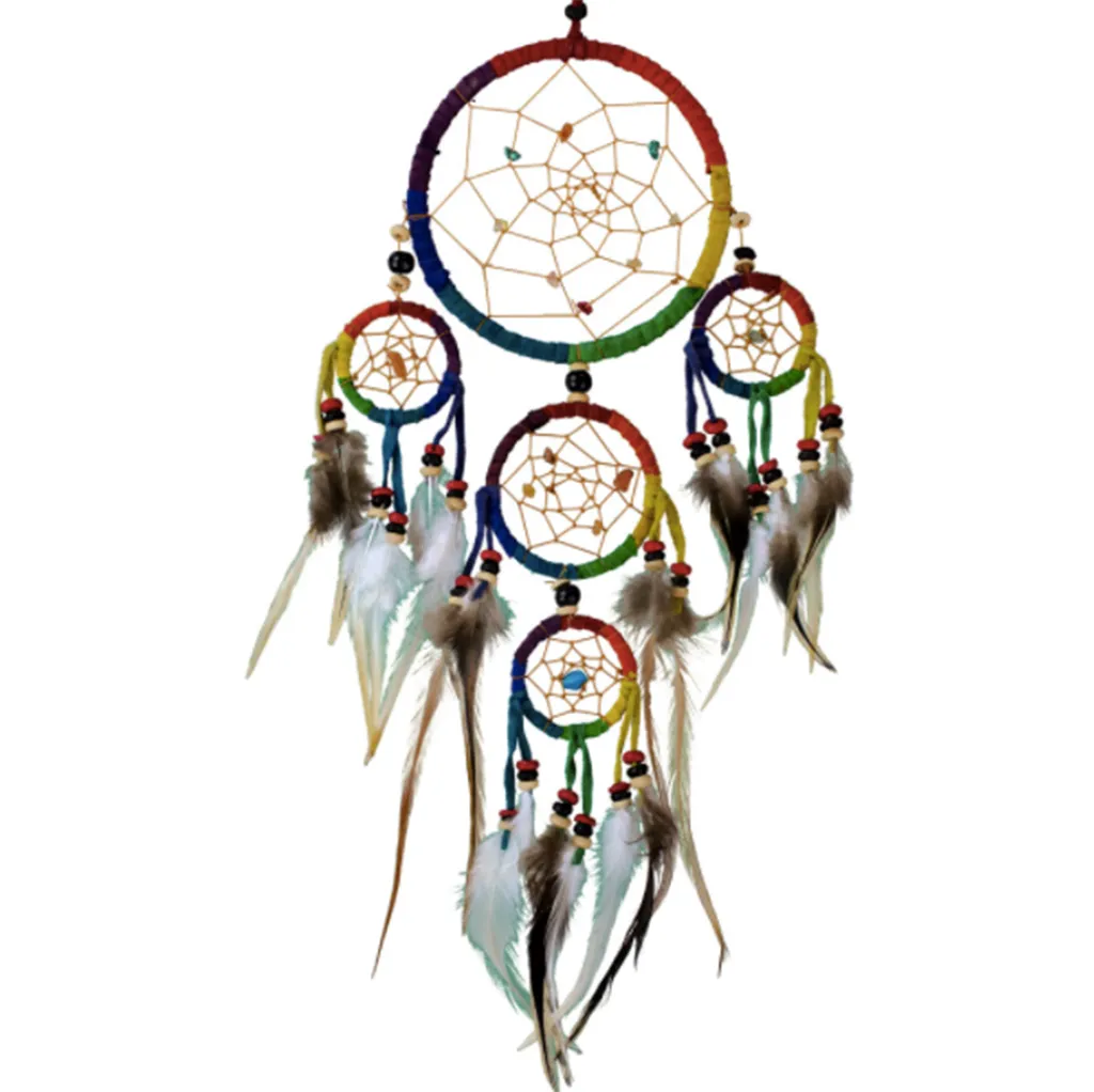 Rainbow Leather Dreamcatcher Wall Hanging