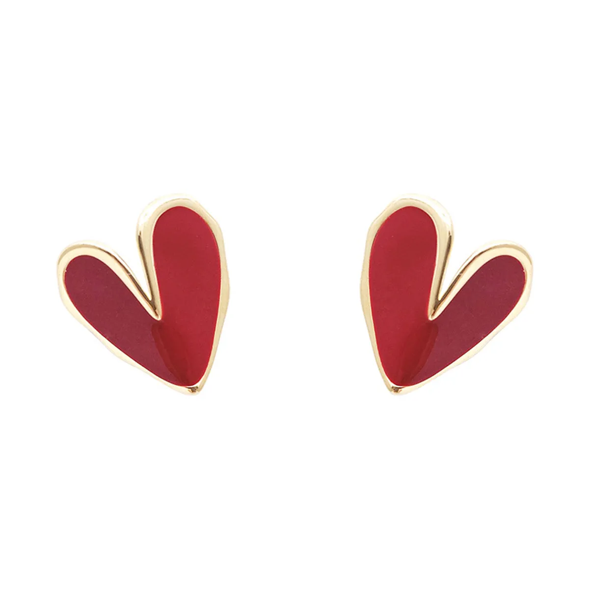 Red Enamel & 18K Gold-Plated Heart Earring