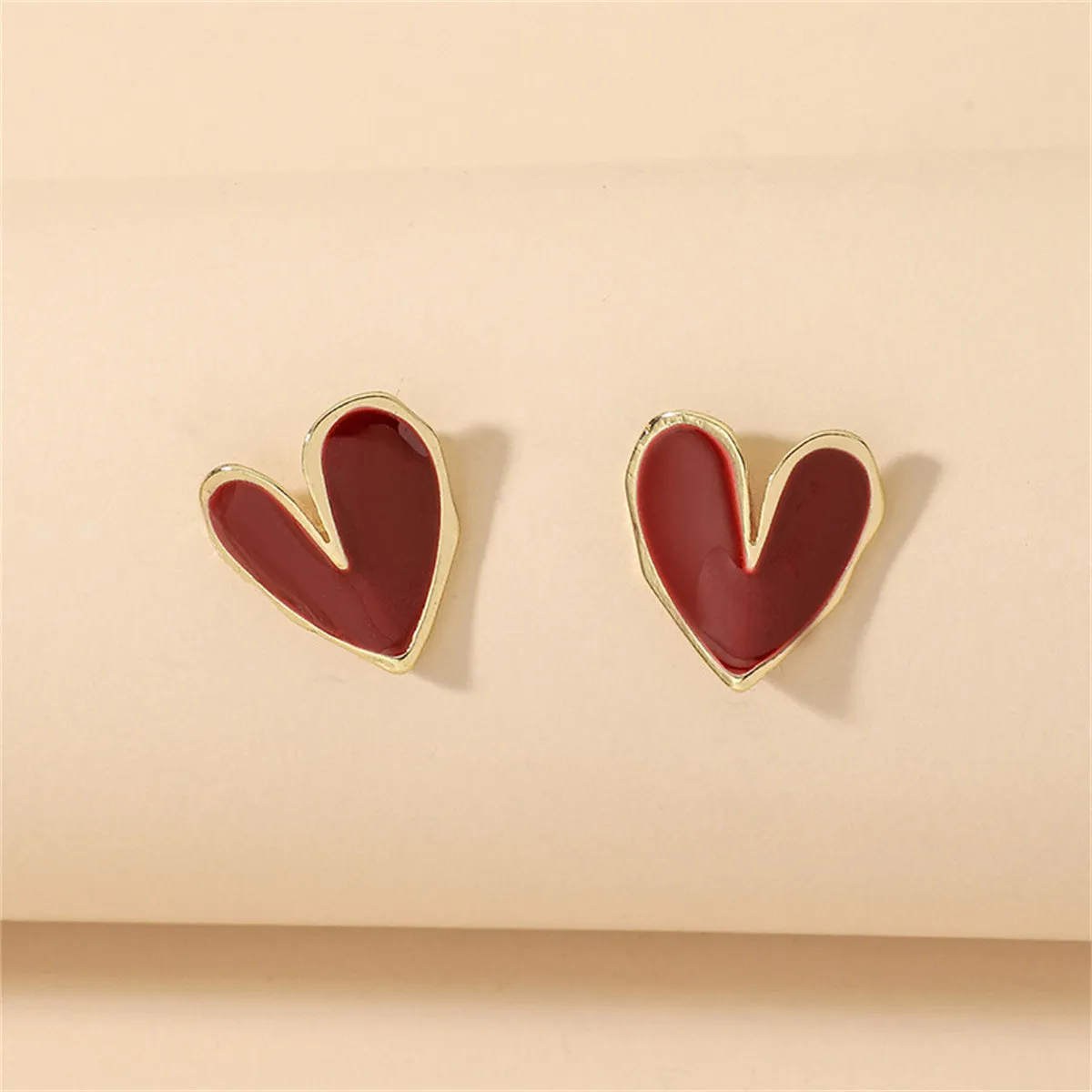 Red Enamel & 18K Gold-Plated Heart Earring