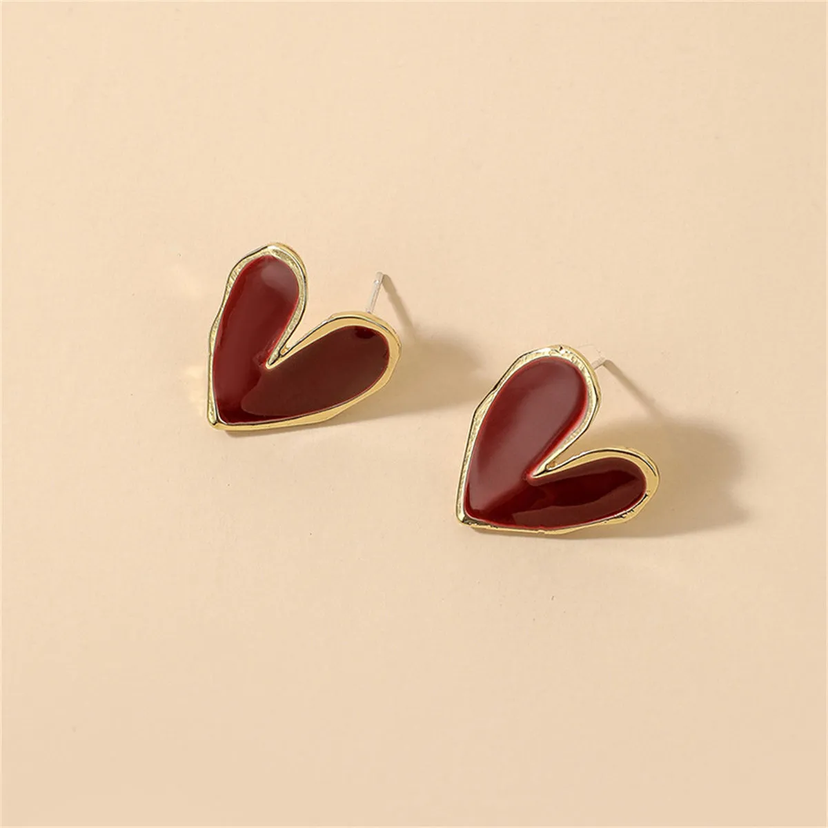 Red Enamel & 18K Gold-Plated Heart Earring