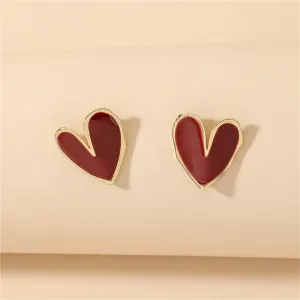 Red Enamel & 18K Gold-Plated Heart Earring