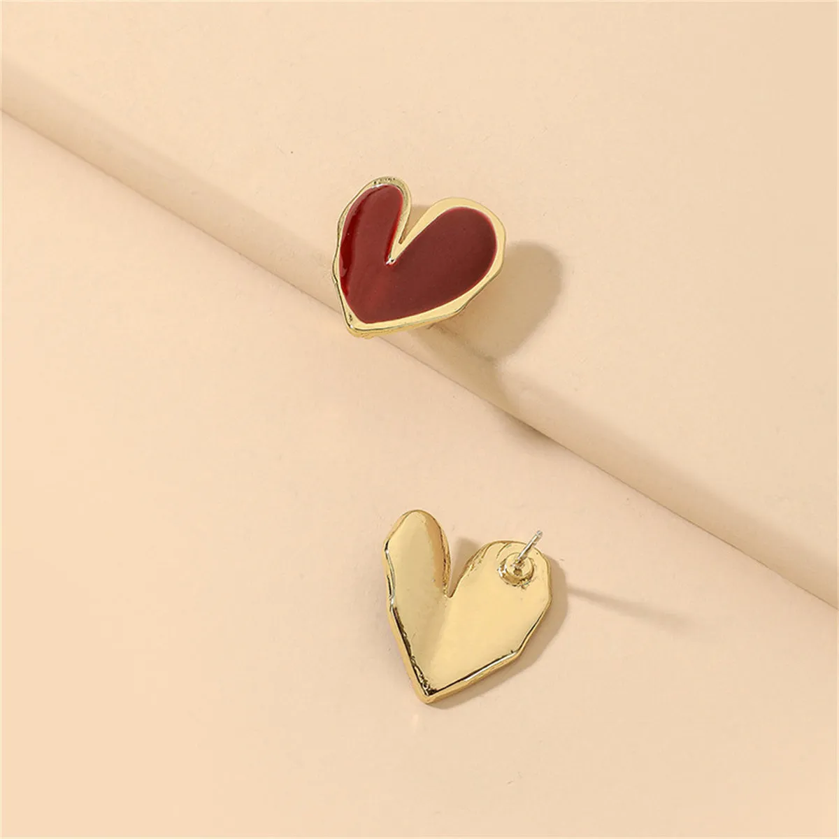 Red Enamel & 18K Gold-Plated Heart Earring