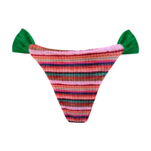 Red Green Stripes Brazilian Classic Side Scrunch Bikini Bottom