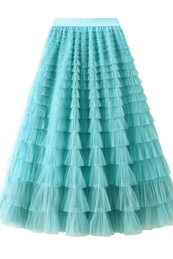 Regal Reverie Tiered Elastic Waist Tulle Maxi Skirt