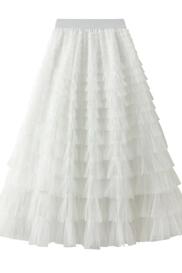 Regal Reverie Tiered Elastic Waist Tulle Maxi Skirt