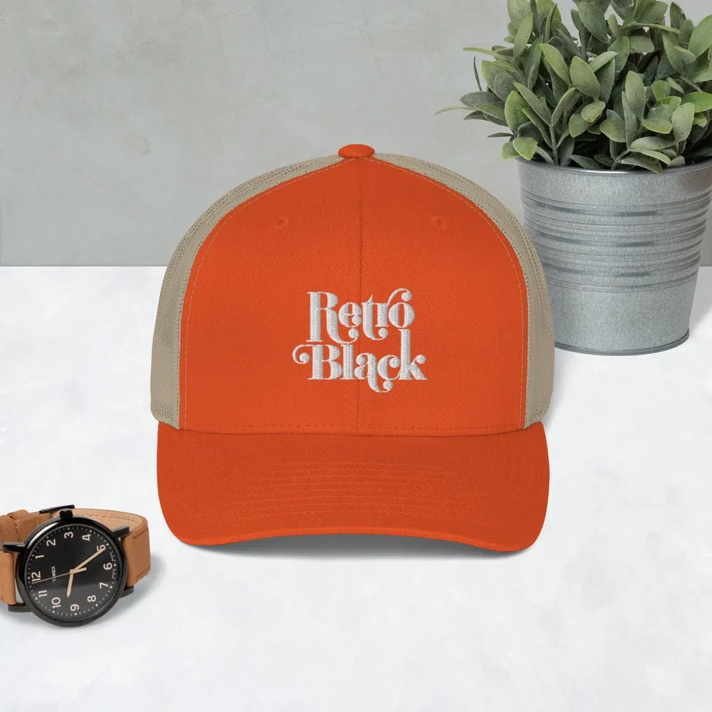 Retro Black Worded Logo Unisex Trucker Cap