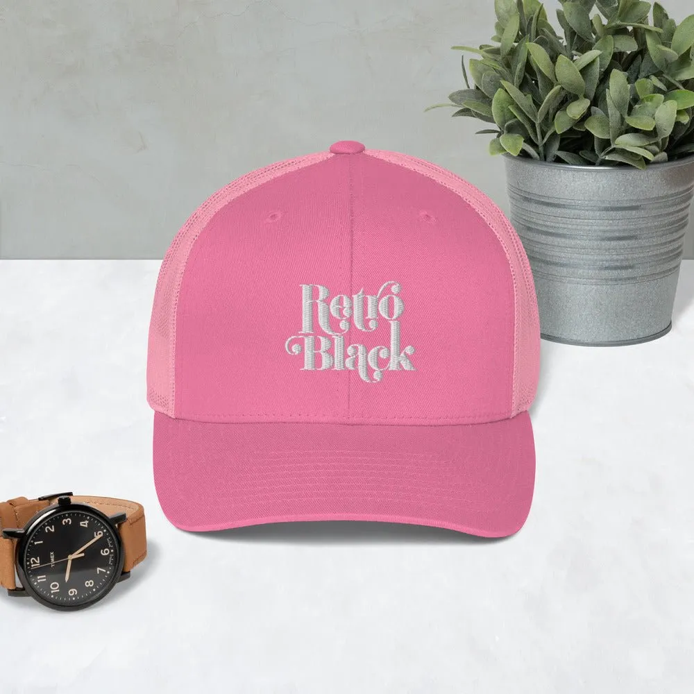 Retro Black Worded Logo Unisex Trucker Cap
