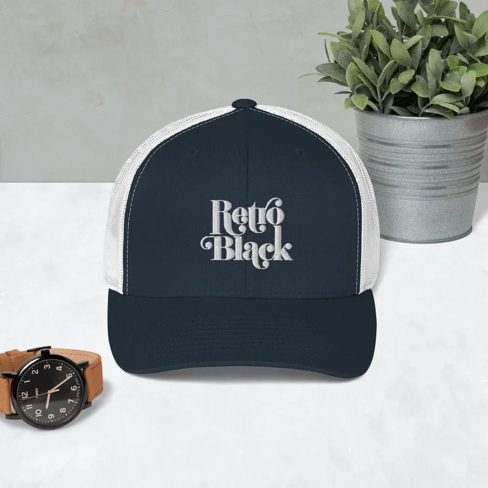 Retro Black Worded Logo Unisex Trucker Cap
