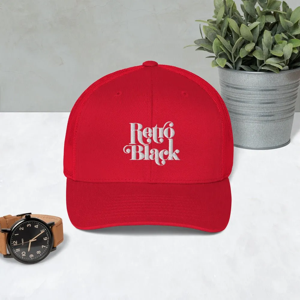 Retro Black Worded Logo Unisex Trucker Cap