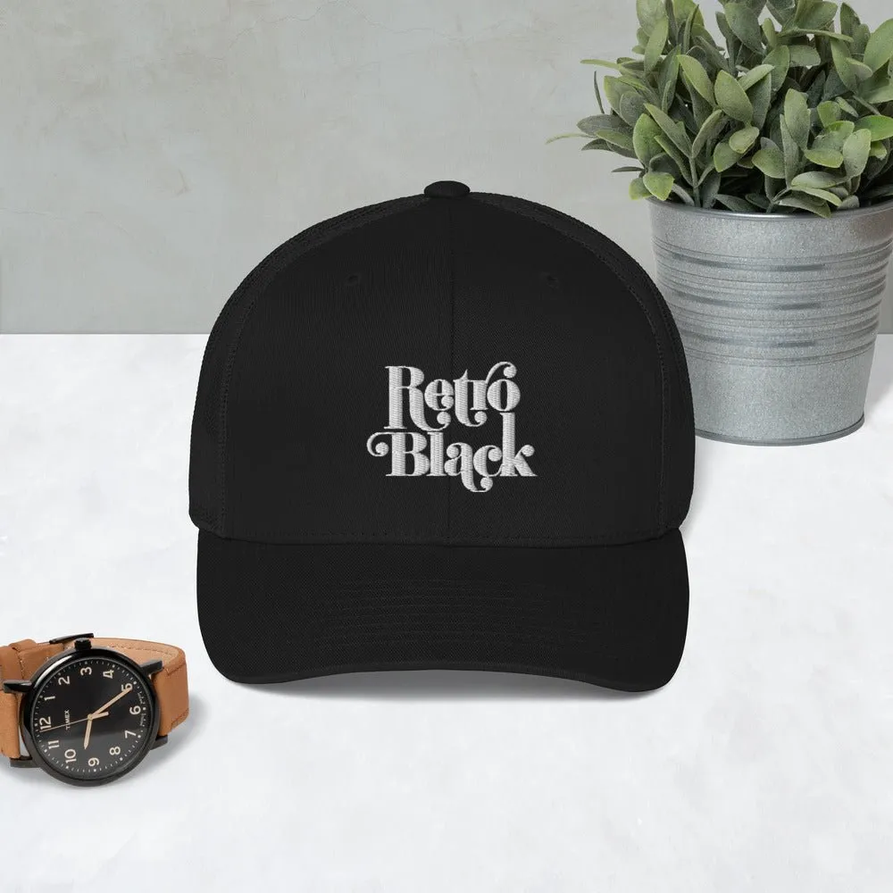 Retro Black Worded Logo Unisex Trucker Cap