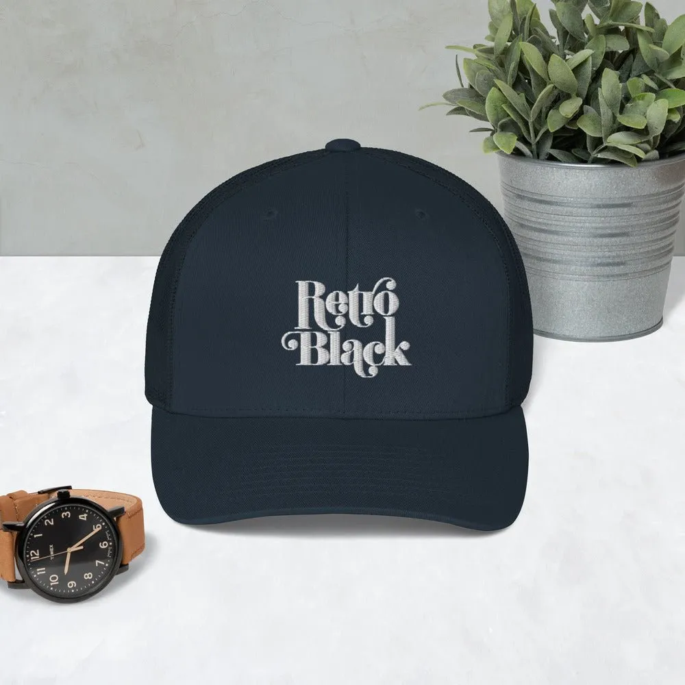 Retro Black Worded Logo Unisex Trucker Cap