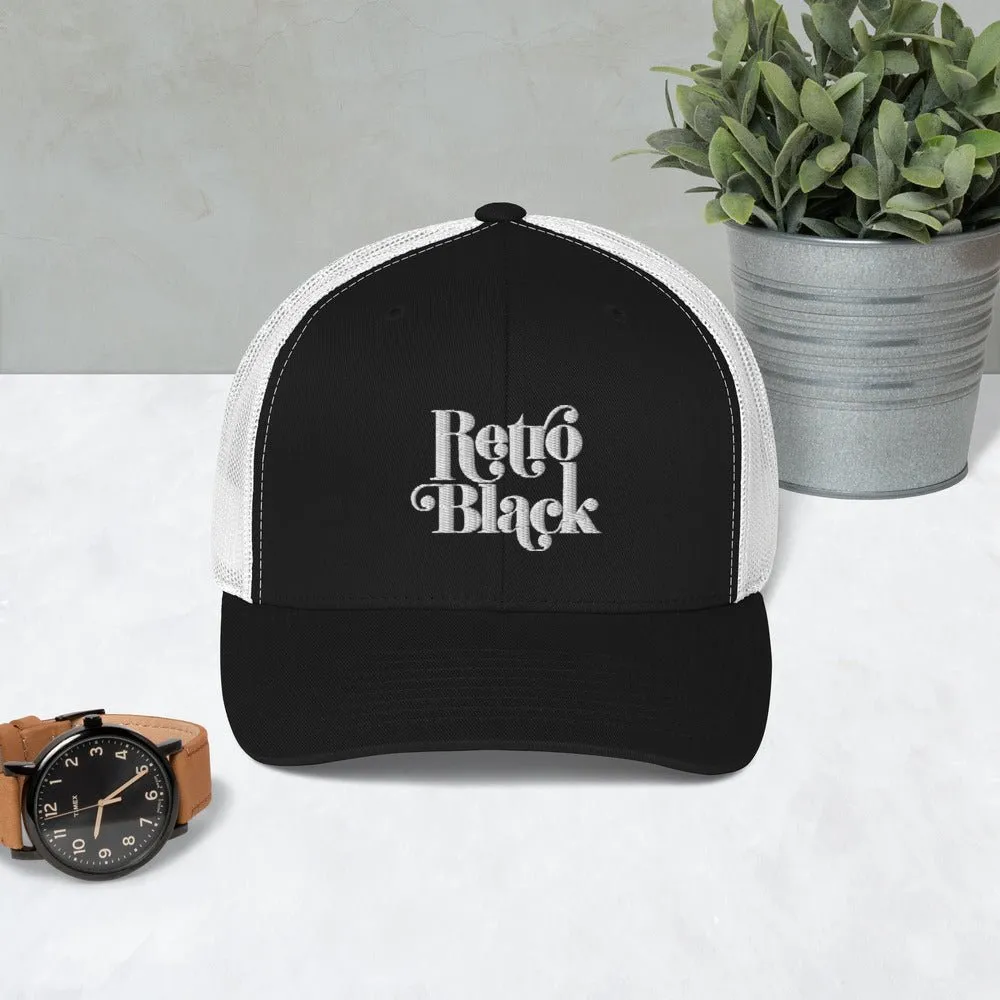 Retro Black Worded Logo Unisex Trucker Cap