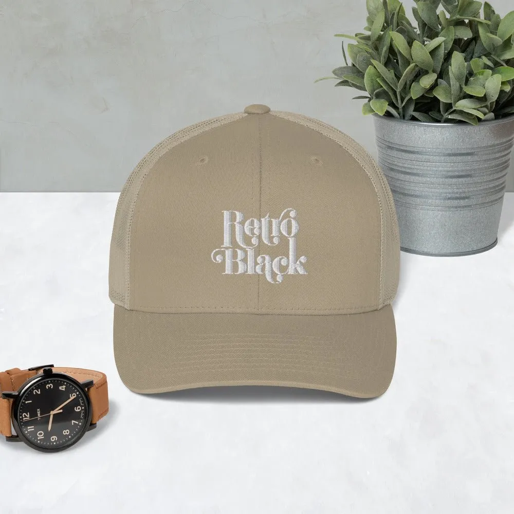 Retro Black Worded Logo Unisex Trucker Cap