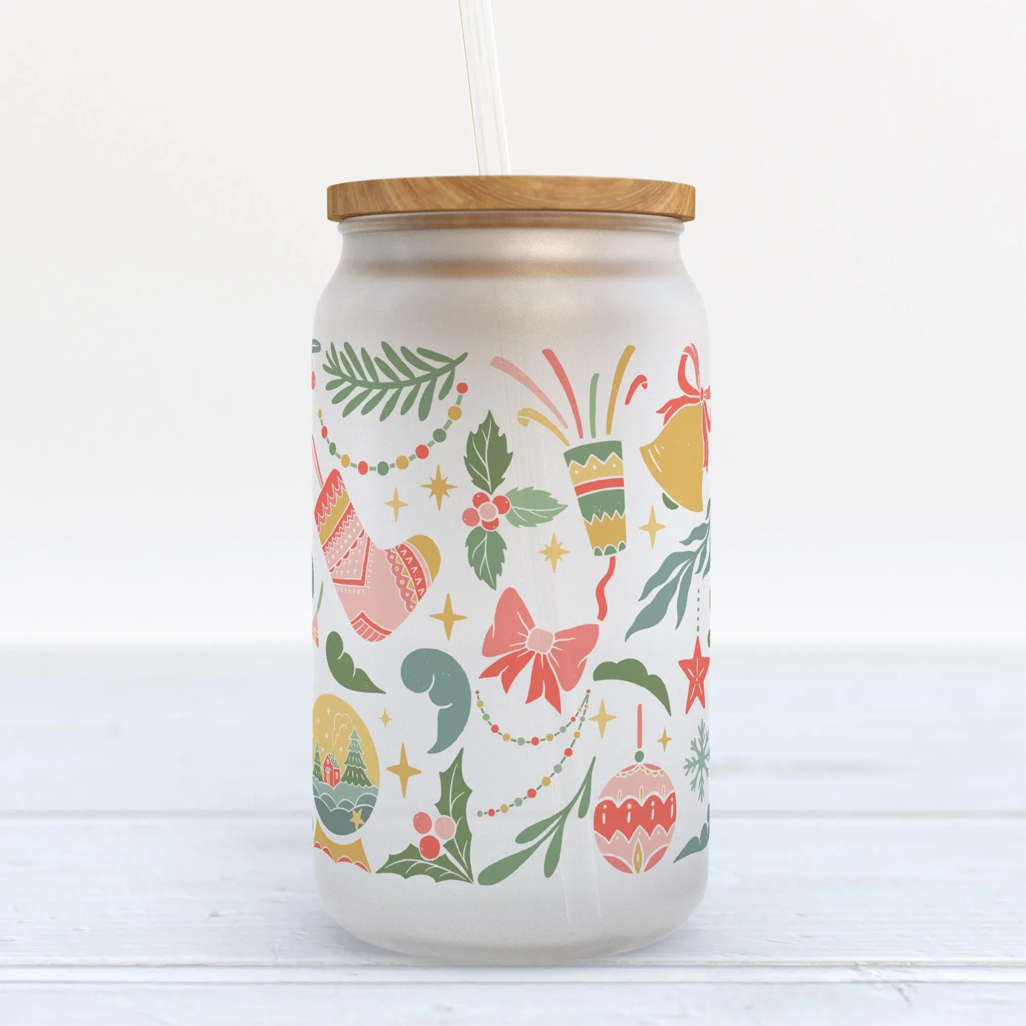 Retro Christmas Frosted Glass Can Tumbler