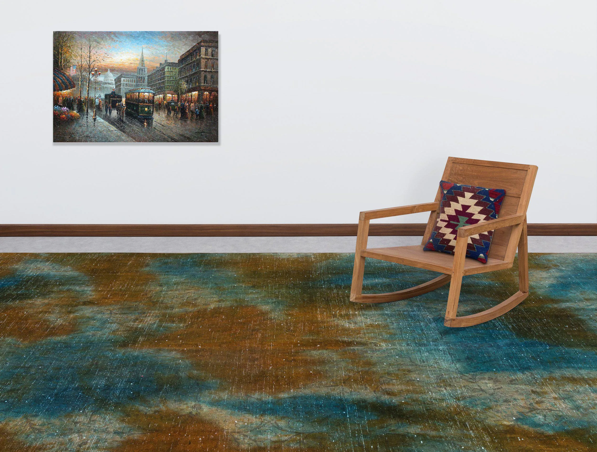 Retro Design Blue and Mustard Over Dyed Vintage XLarge Rug 9'2'' x 12'4'' ft 279 x 376 cm