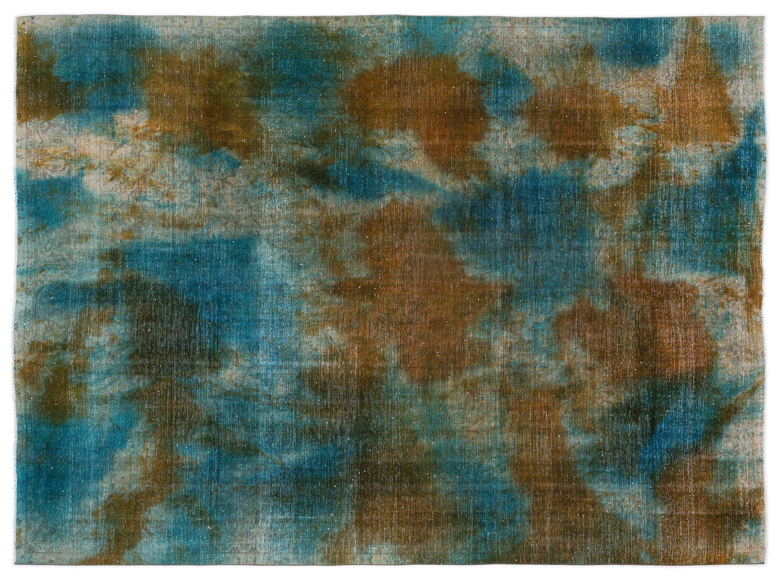 Retro Design Blue and Mustard Over Dyed Vintage XLarge Rug 9'2'' x 12'4'' ft 279 x 376 cm