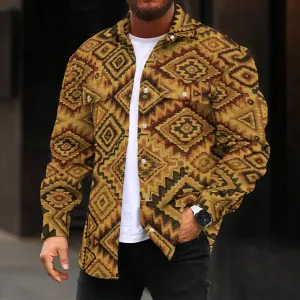 Retro Geometric Art Print Double Pocket Denim Jacket 2412000811
