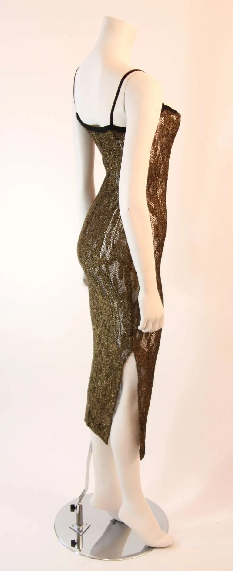 RIFAT OZBEK Sheer Gold Metallic Knit Dress