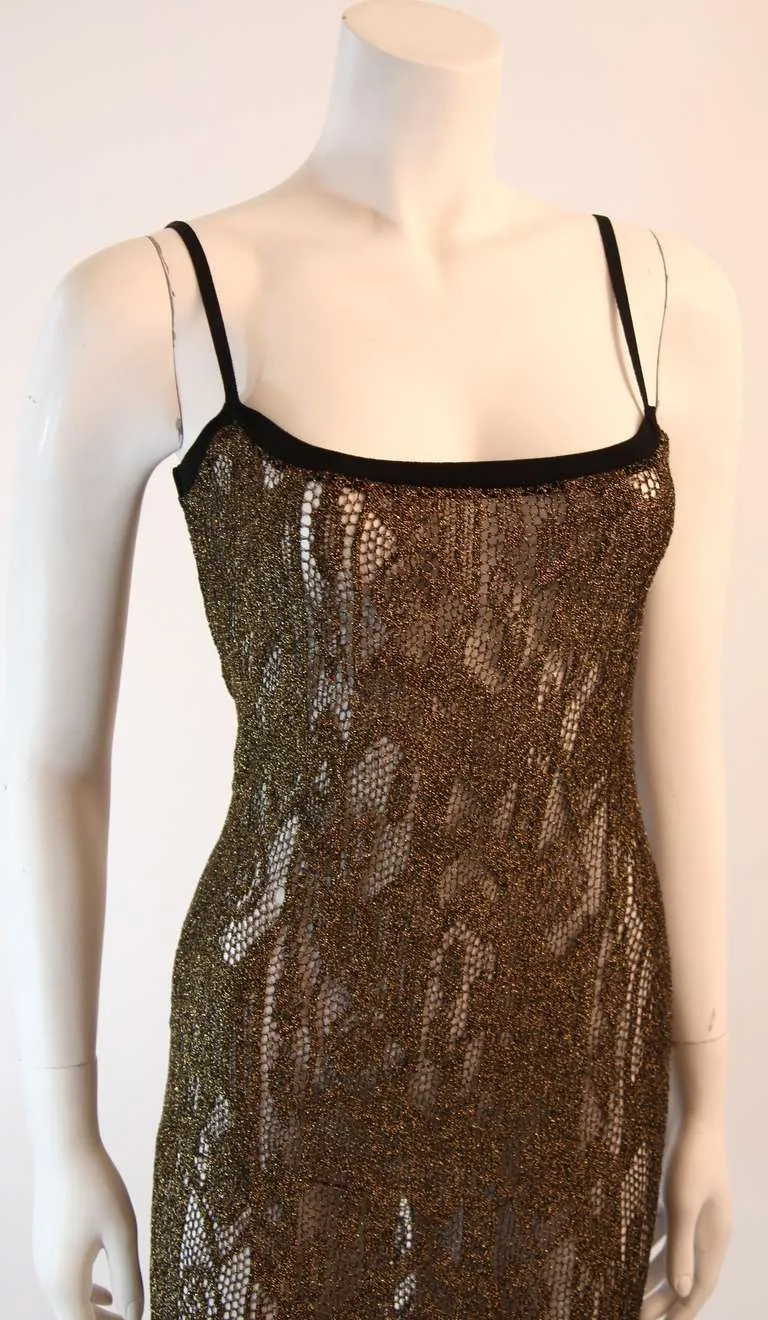 RIFAT OZBEK Sheer Gold Metallic Knit Dress