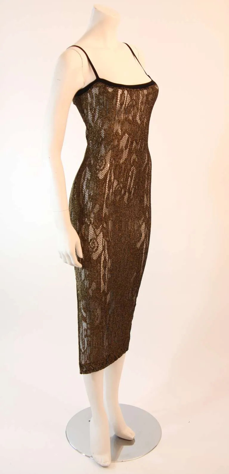 RIFAT OZBEK Sheer Gold Metallic Knit Dress