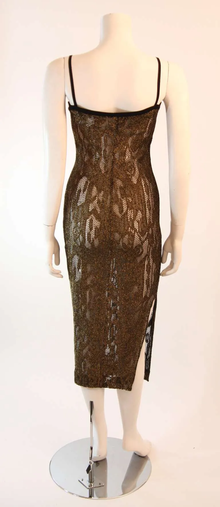 RIFAT OZBEK Sheer Gold Metallic Knit Dress