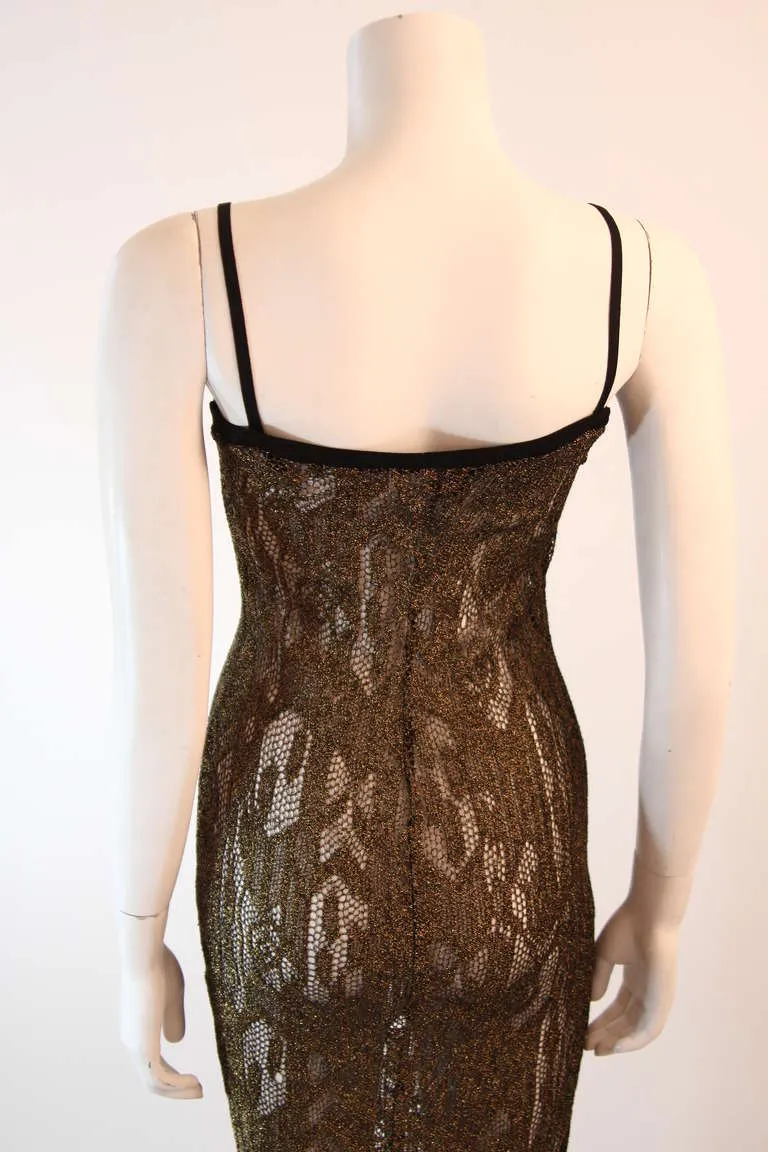 RIFAT OZBEK Sheer Gold Metallic Knit Dress