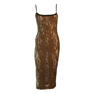 RIFAT OZBEK Sheer Gold Metallic Knit Dress
