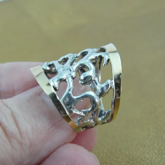 Ring 9k Yellow Gold 925 6.5,7,8,9,10 Silver Filigree Hadar Designers (Si) y