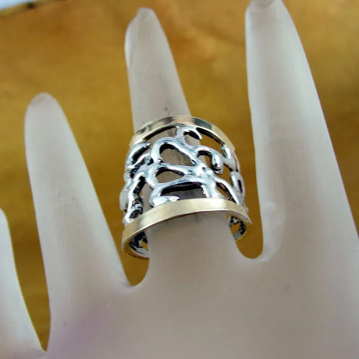 Ring 9k Yellow Gold 925 6.5,7,8,9,10 Silver Filigree Hadar Designers (Si) y