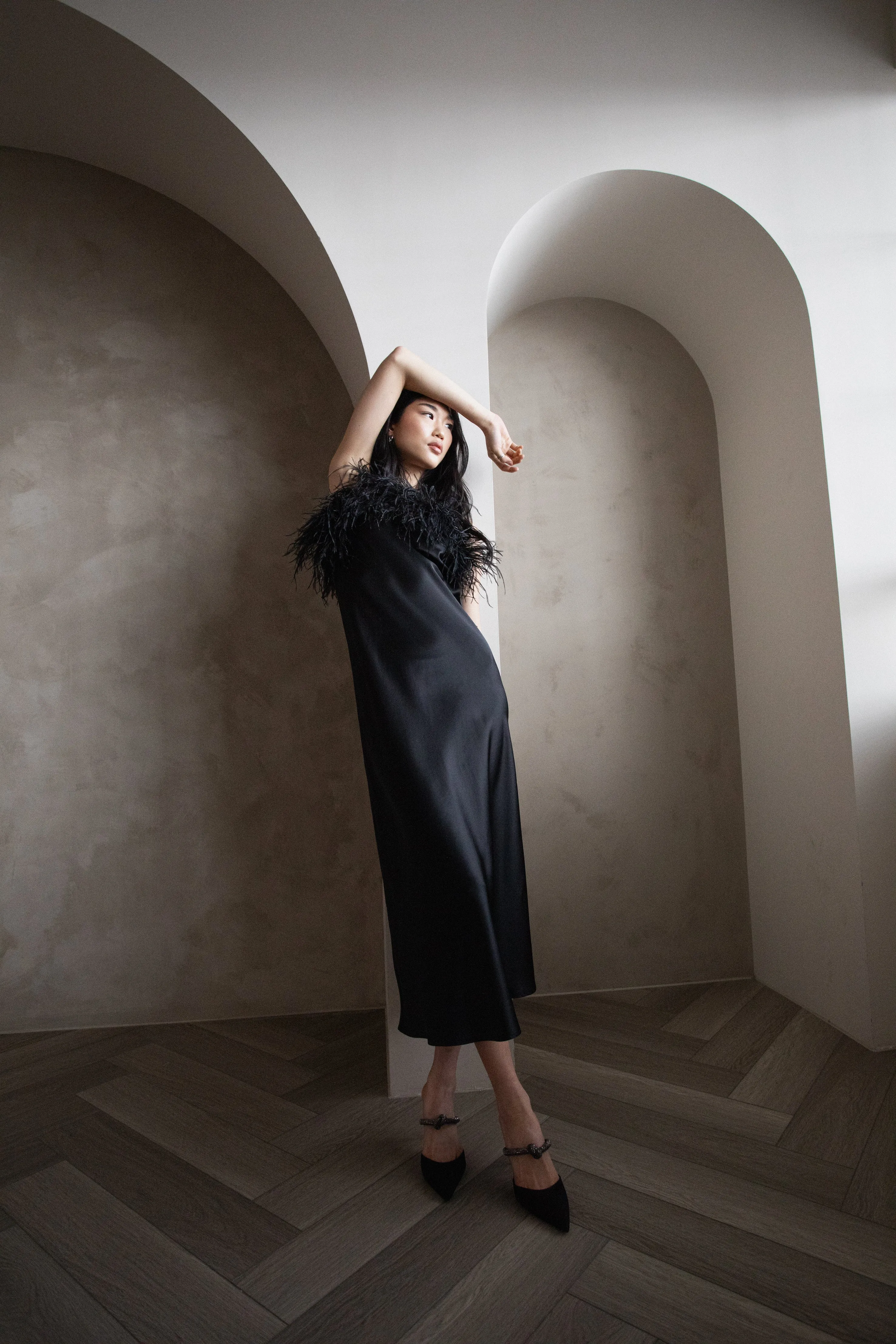 ROMA SILK FEATHER DRESS