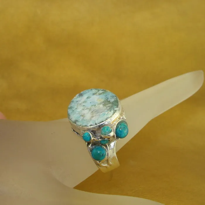 Roman Glass Ring 925 Silver 11.5,12 Handmade Hadar Designers  (H 102b) LAST