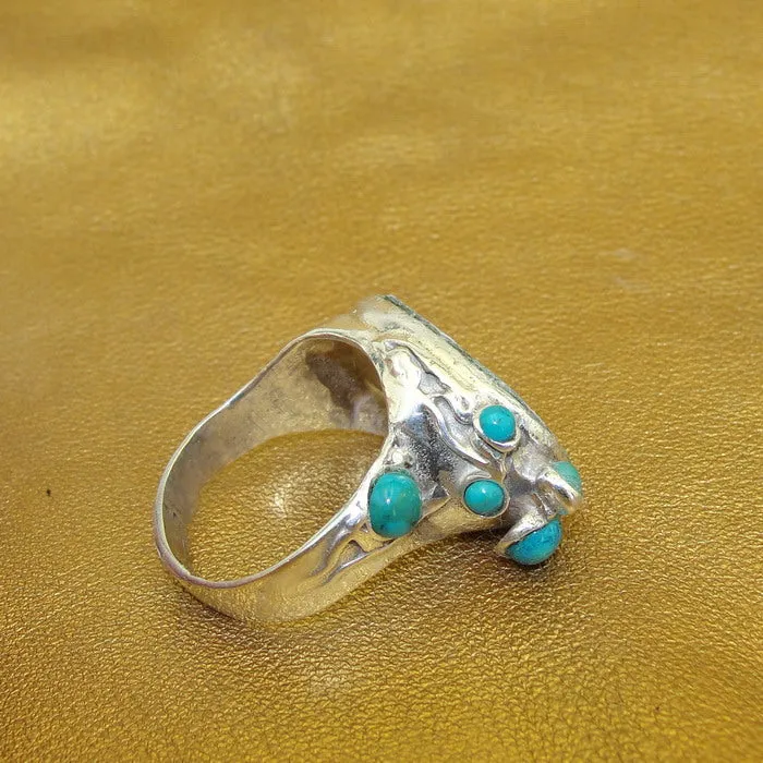 Roman Glass Ring 925 Silver 11.5,12 Handmade Hadar Designers  (H 102b) LAST