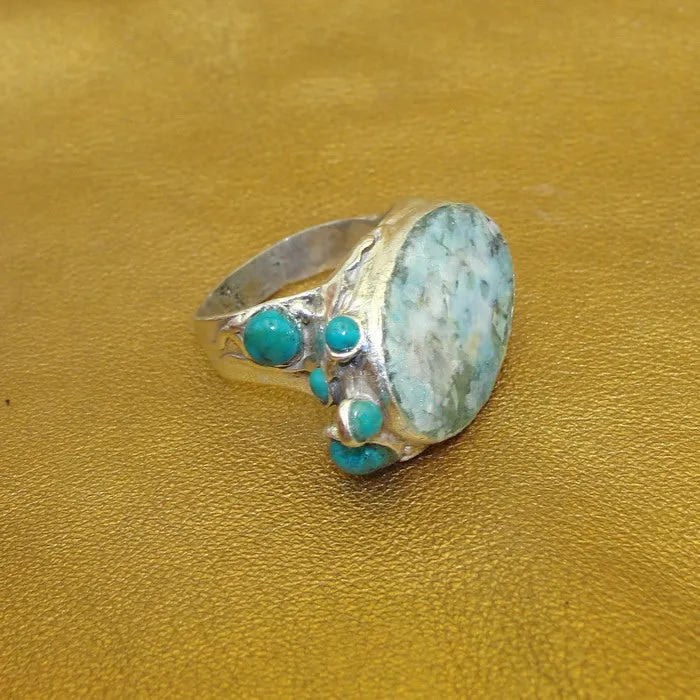 Roman Glass Ring 925 Silver 11.5,12 Handmade Hadar Designers  (H 102b) LAST