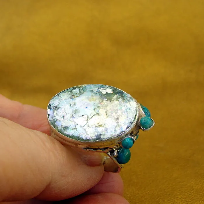 Roman Glass Ring 925 Silver 11.5,12 Handmade Hadar Designers  (H 102b) LAST