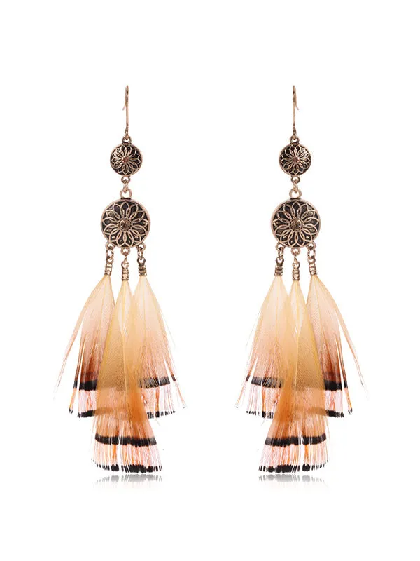 Round Multi-pattern Feather Earrings