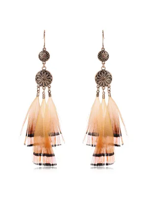 Round Multi-pattern Feather Earrings