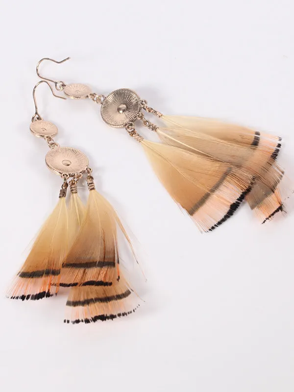 Round Multi-pattern Feather Earrings