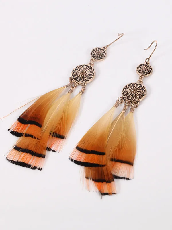 Round Multi-pattern Feather Earrings