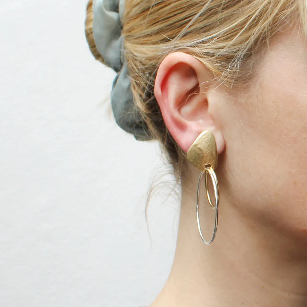 Rounded Triangle with Double Hoops Clip or Post Earring