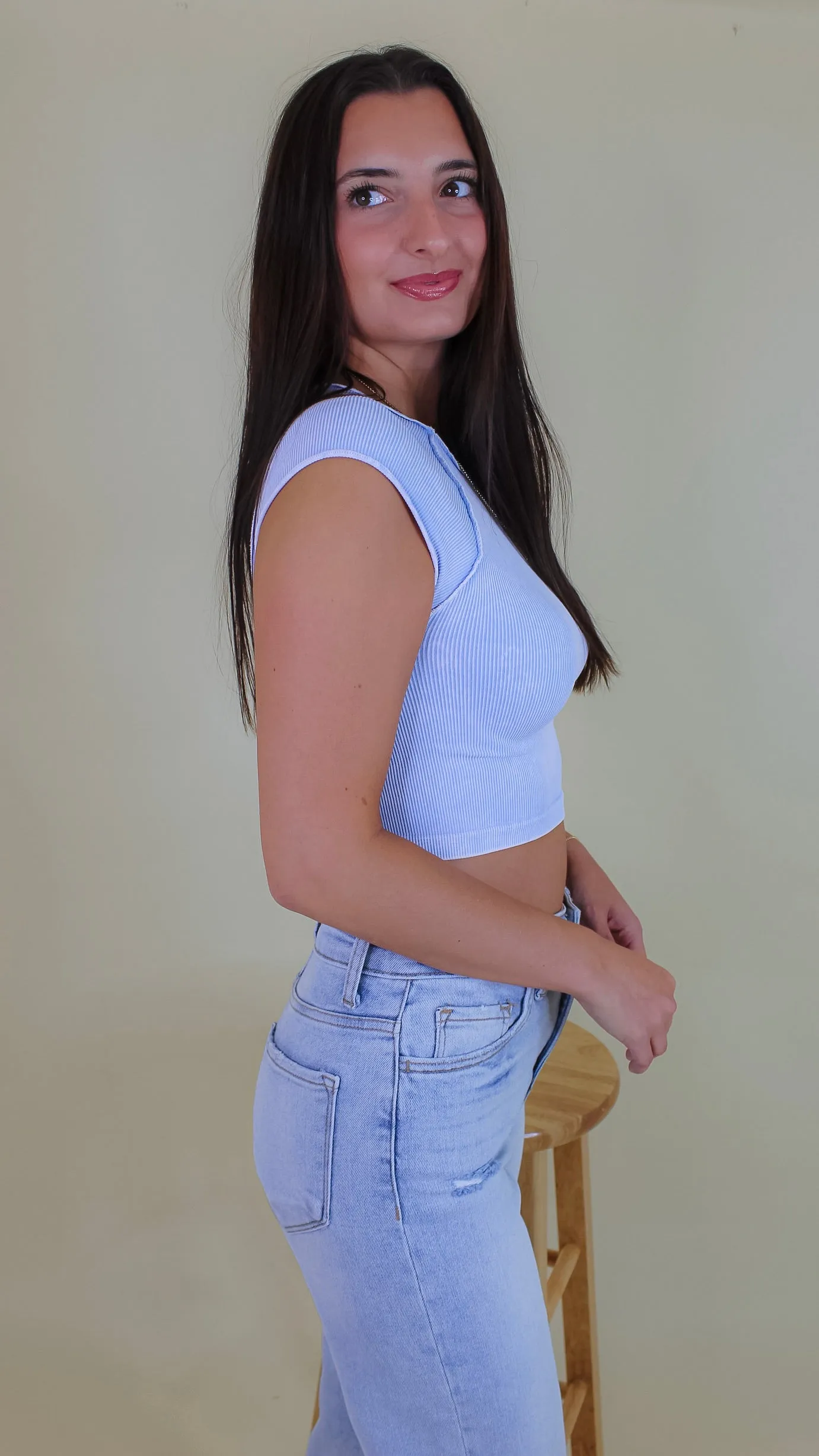 Rue Exposed Seam Crop Top - Vintage Airy Blue