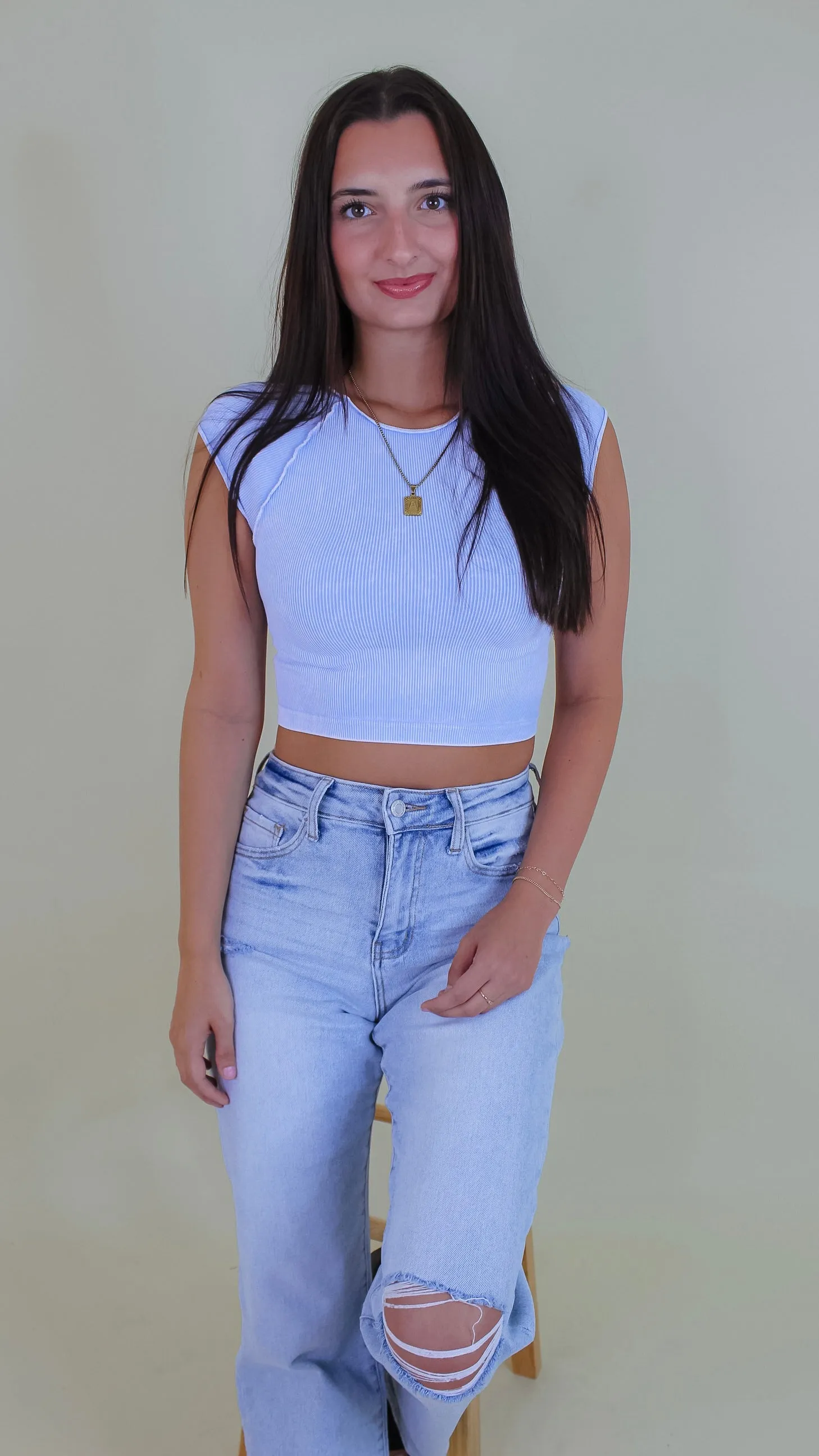 Rue Exposed Seam Crop Top - Vintage Airy Blue