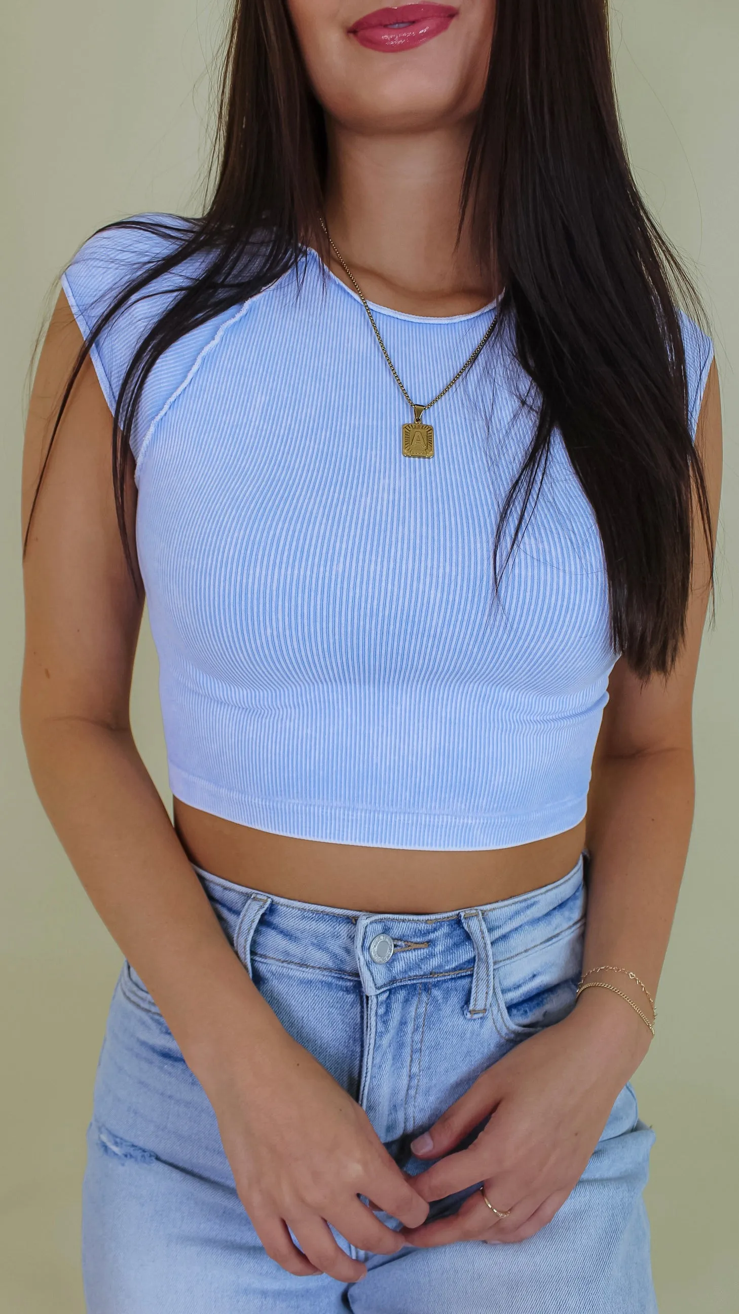 Rue Exposed Seam Crop Top - Vintage Airy Blue