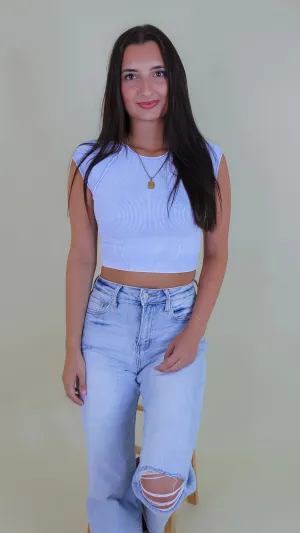 Rue Exposed Seam Crop Top - Vintage Airy Blue