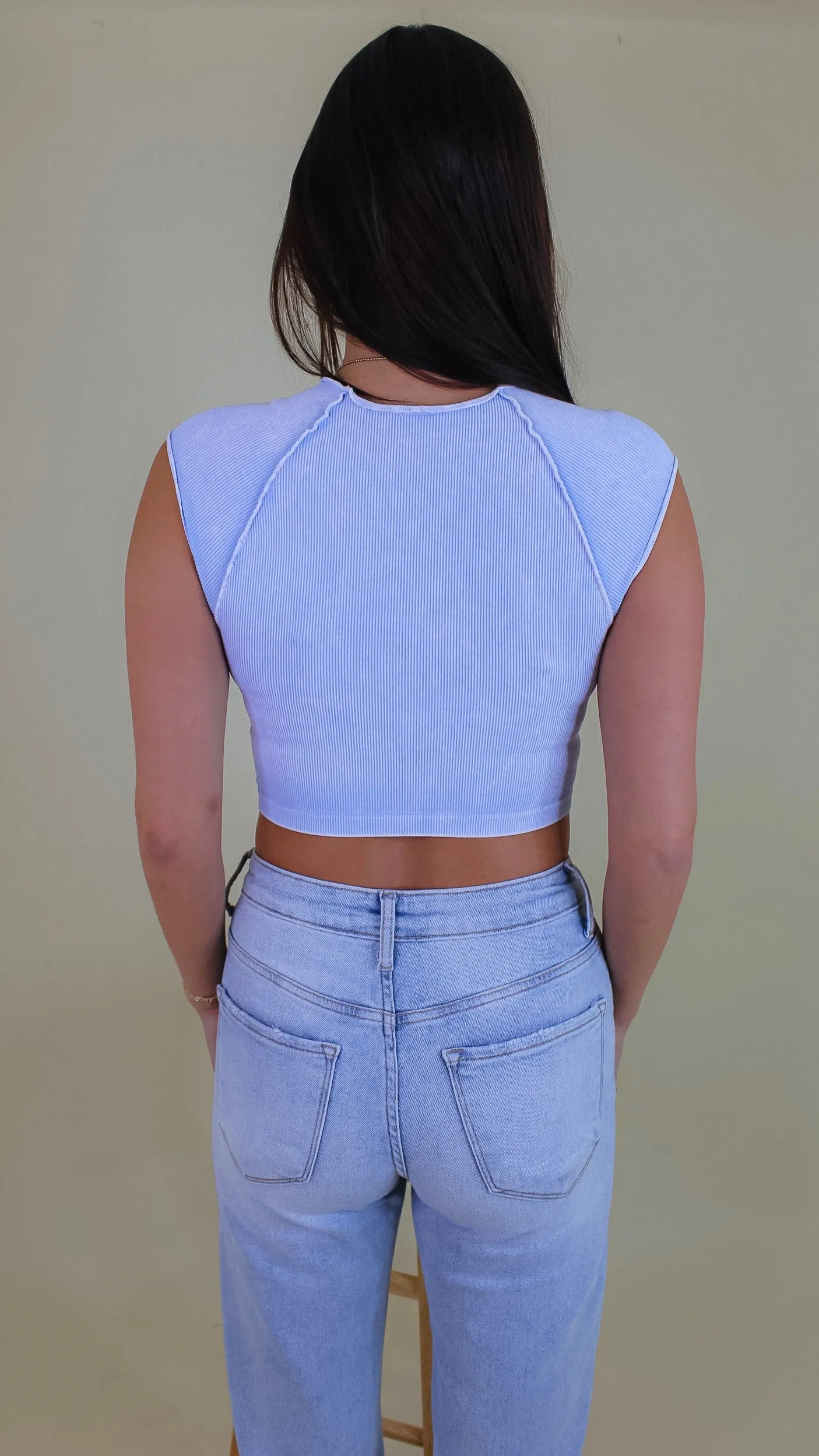 Rue Exposed Seam Crop Top - Vintage Airy Blue