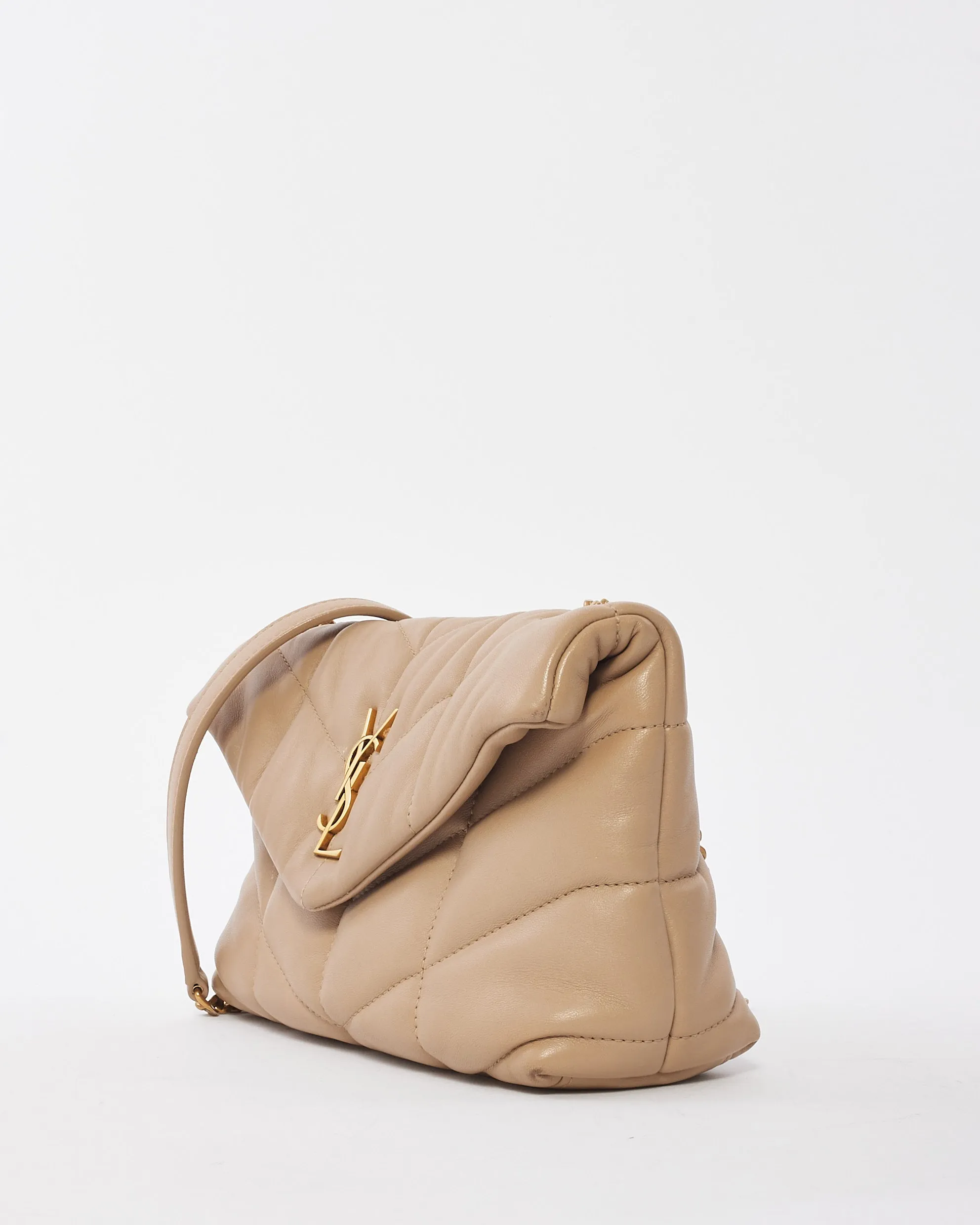 Saint Laurent Beige Leather Toy Lou Puffer Bag