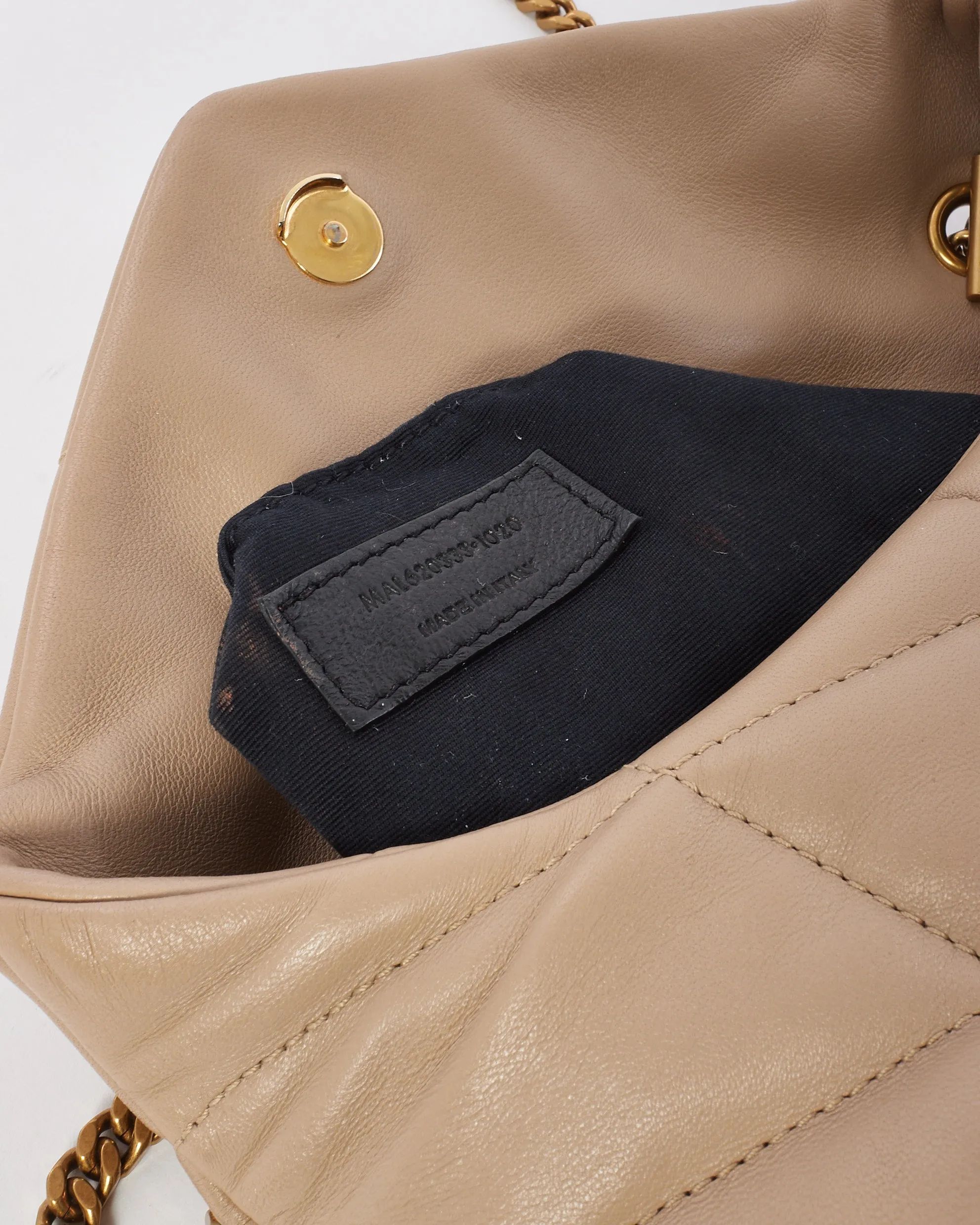 Saint Laurent Beige Leather Toy Lou Puffer Bag
