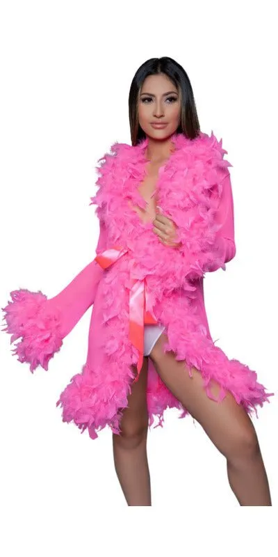 Sexy Long Boa Feather Robe in Hot Pink